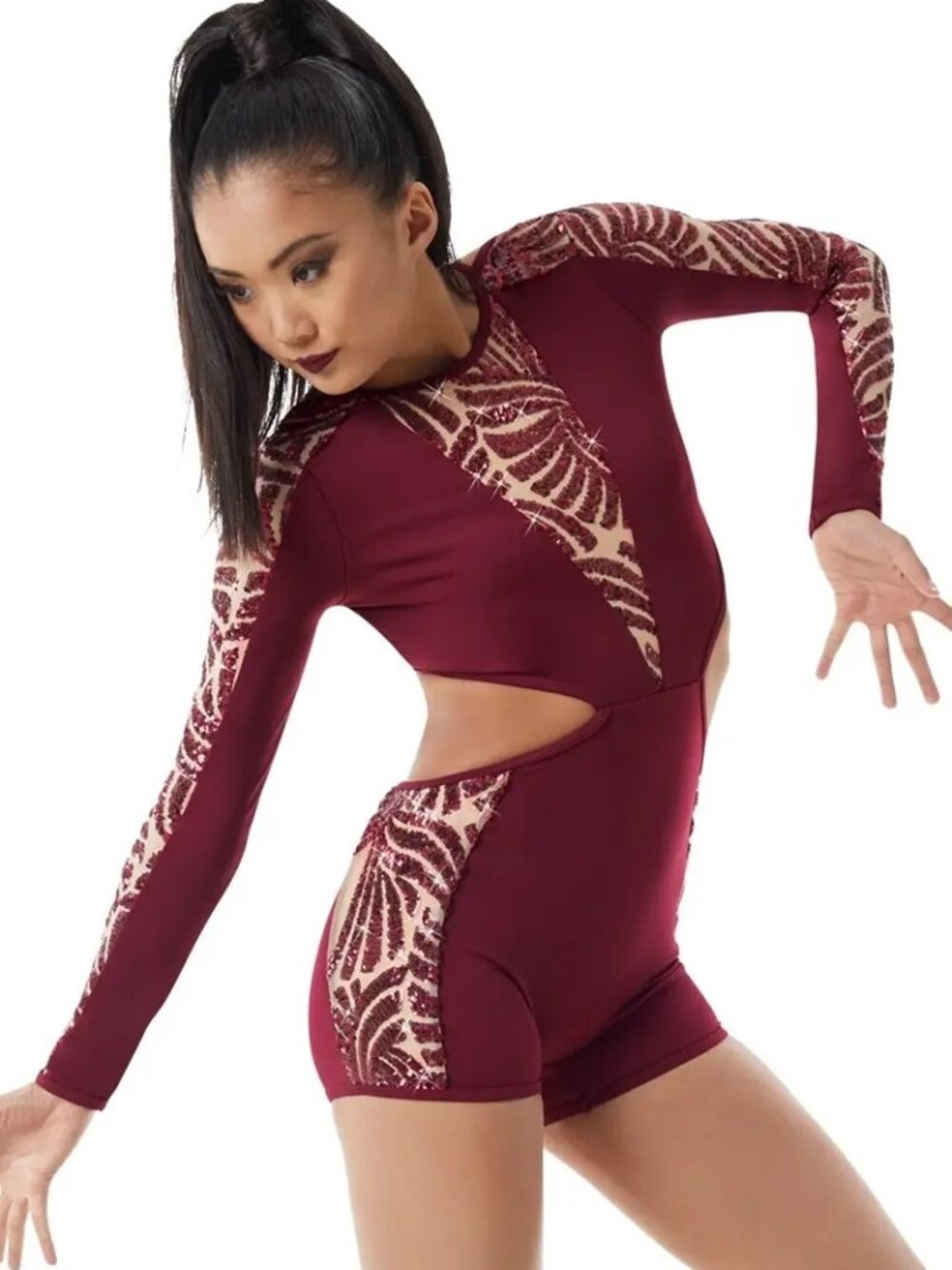 Large child dance costume Palm Sequin Strappy Biketard SQ11116 weissman Elite
